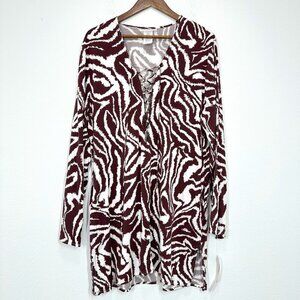 La Blanca Maroon and White Zebra Print Swim Coverup
